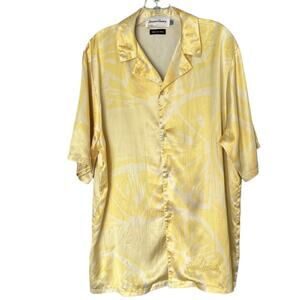 House of Sunny Sliced Lemons Satin SS Shirt Button Front Yellow White Size XL